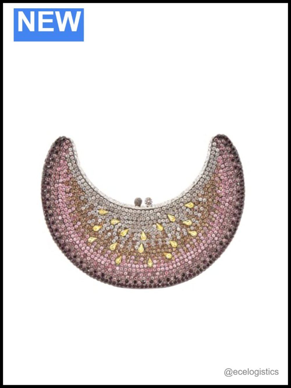 Crescent Rhinestone Clutch Bag, Evening Purse with Chain